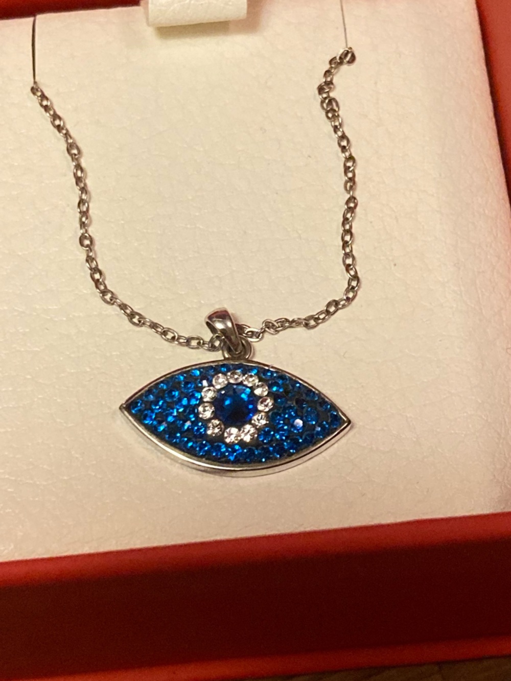 Stakora Blue Crystal Evil Eye Pendant Necklace - Women's Silver Chain